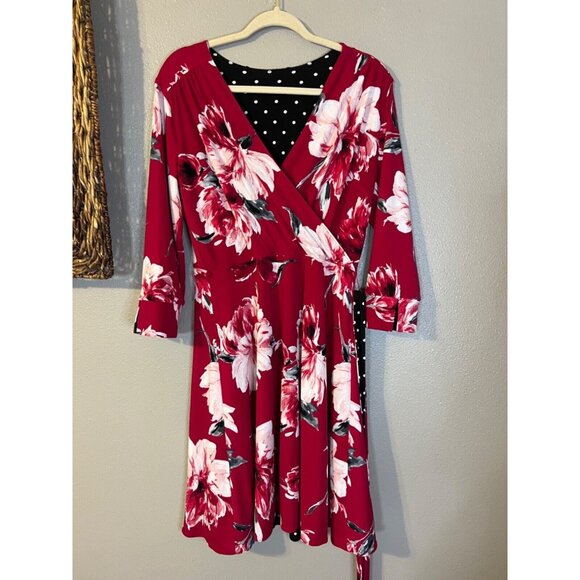 WHBM Medium M Reversible Floral Dot Faux Wrap Dress No Belt - Picture 13 of 15